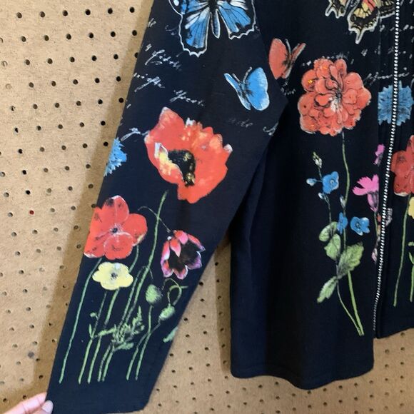 Jess & Jane Butterfly Full Zip Sweater Jacket Joyful 3x Sparkly Novelty Black - Picture 4 of 7